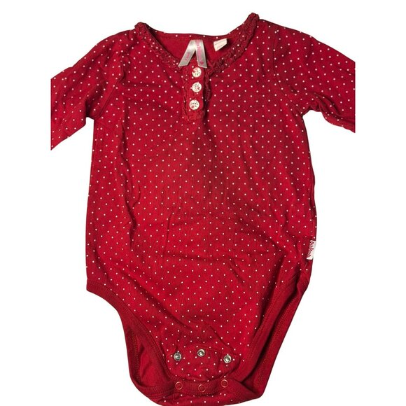 OshKosh B’gosh Girls Red & White Polka Dot Ruffle Snap-Front Bodysuit Romper 24M - Picture 2 of 6